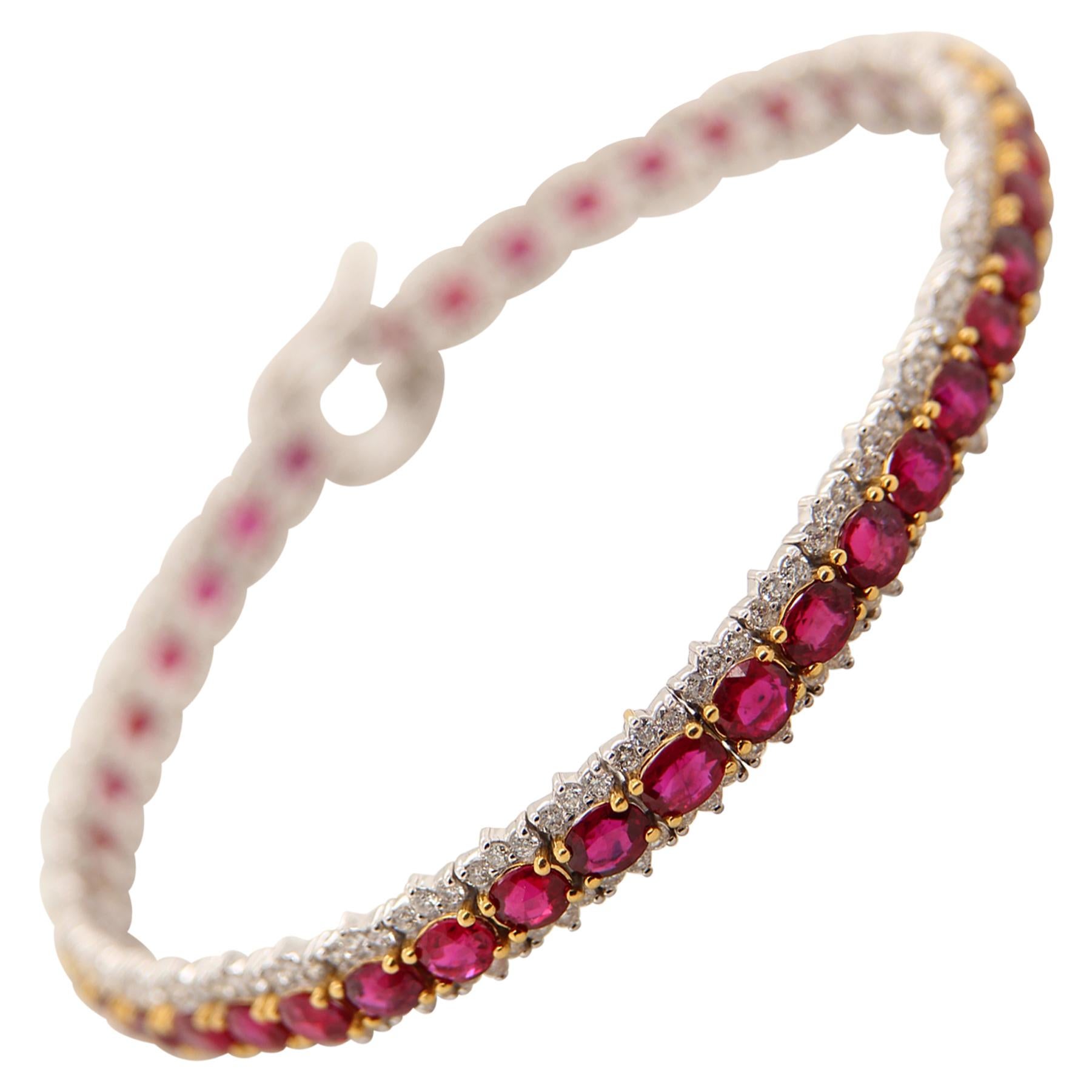 ICA Certified 10.62 Carat Burmese Ruby and Diamond 18 Karat Bracelet