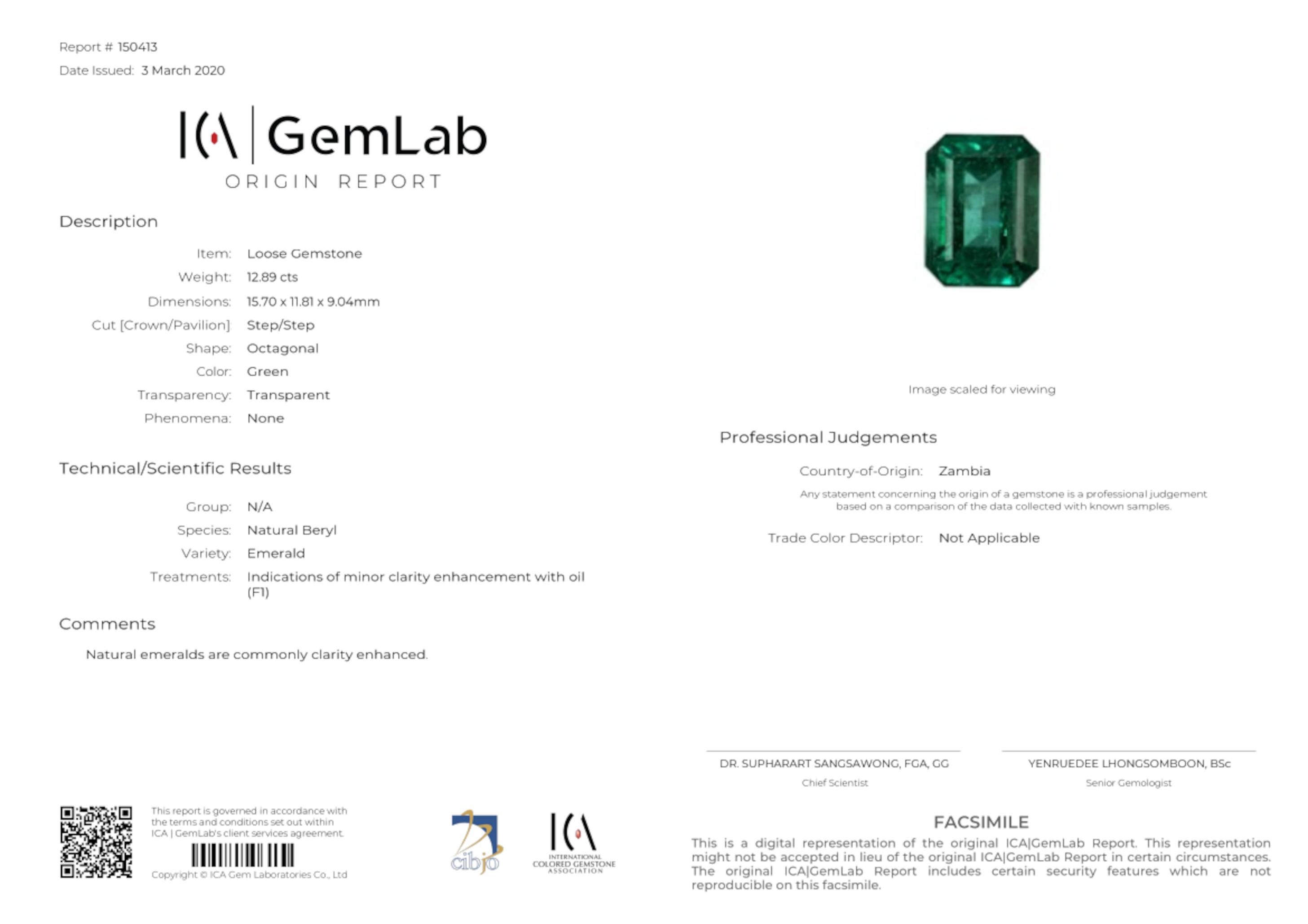 ICA Certified 12.89 Carat Vivid Green Emerald Diamond Ring with Trillion Diamond In New Condition For Sale In Chicago, IL