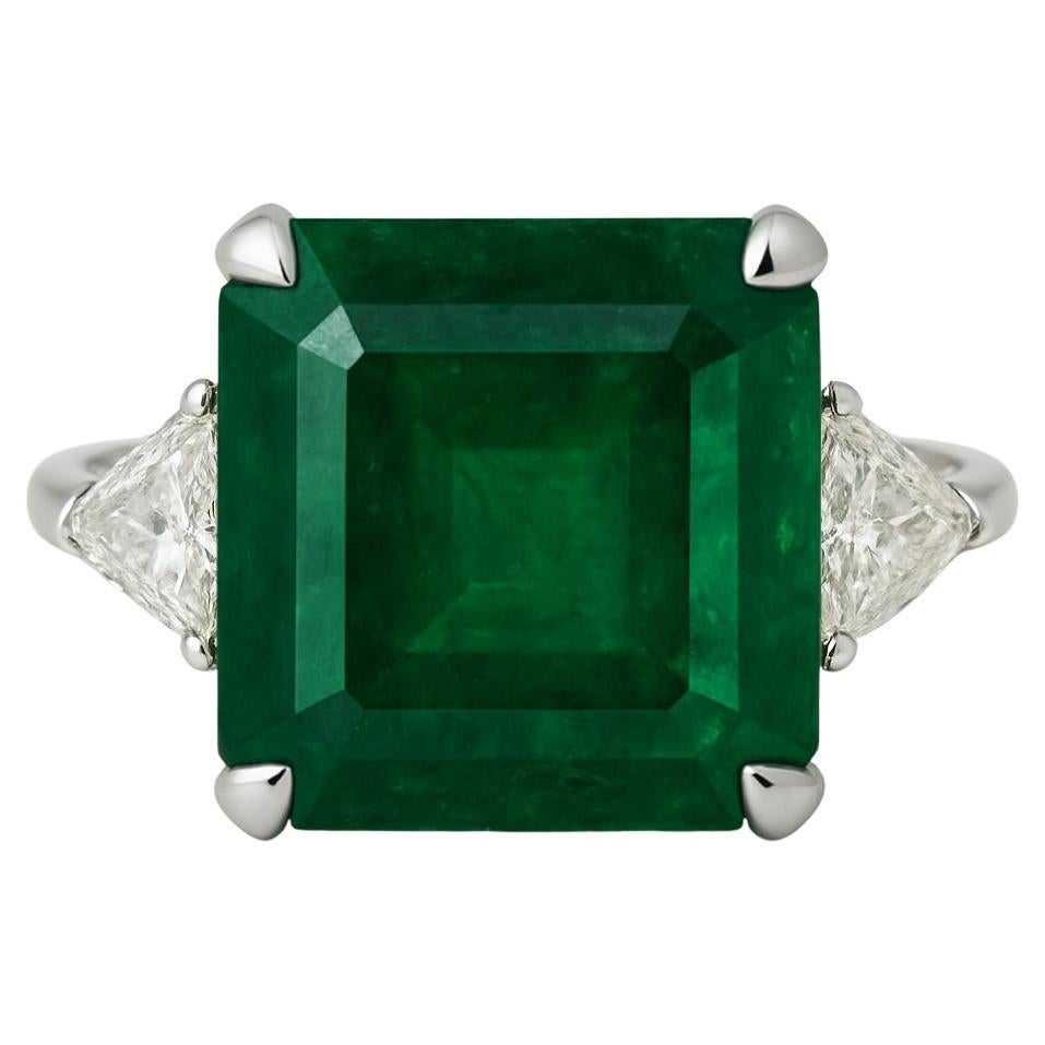 ICA Certified 14.25ct Zambian Emerald Minor Oil Diamond Platinum Ring