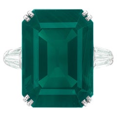 ICA Certified 15 Carat Vivid Green Emerald Diamond Ring