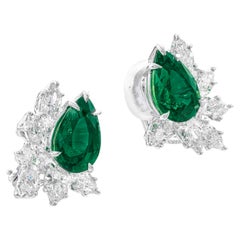 ICA Certified 4.29 Green Emerald Cluster Pear Marquise Diamond Earrings