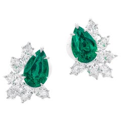 ICA Certified 4.29 Green Emerald Cluster Pear Marquise Diamond Earrings