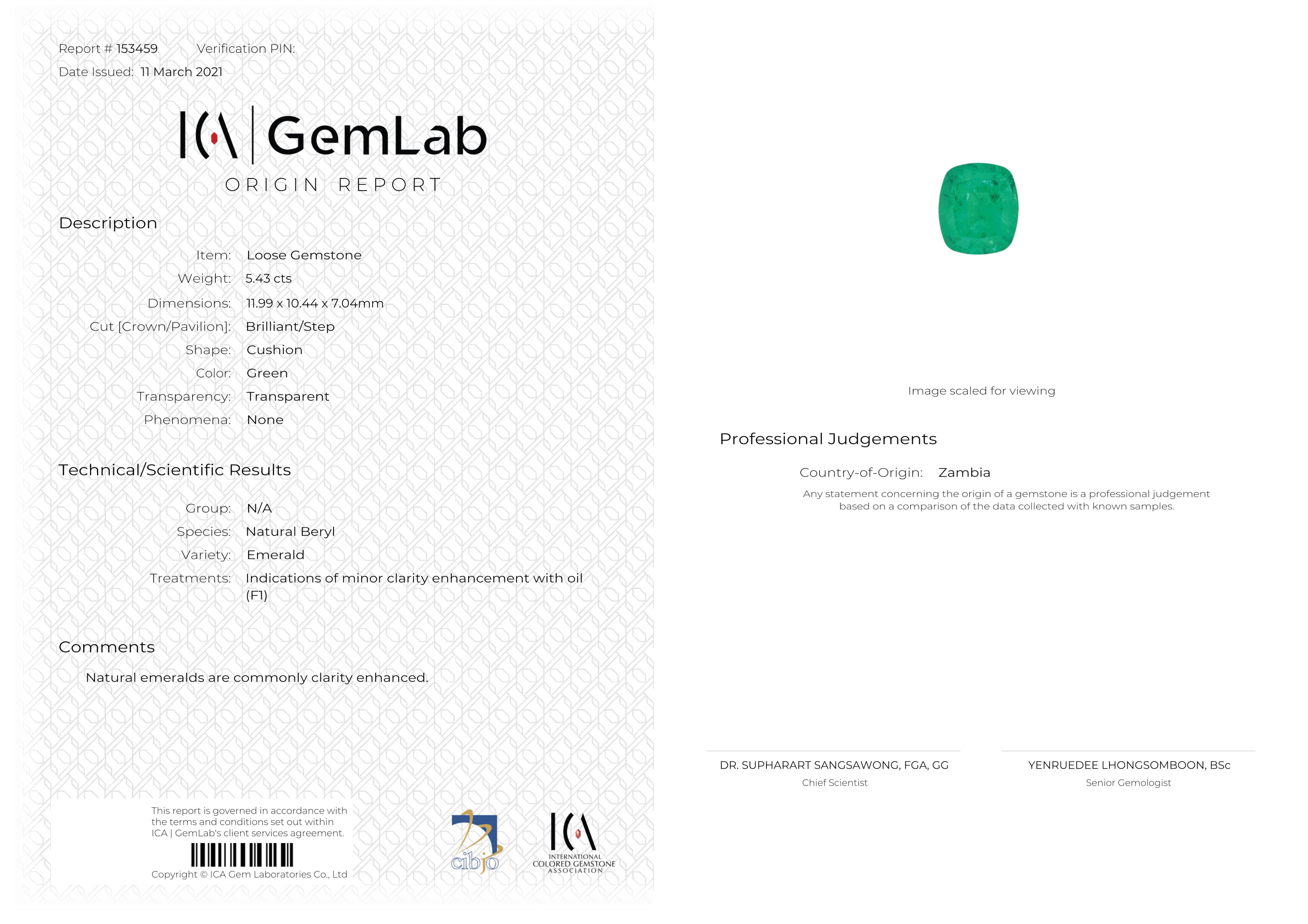 Contemporaneo Certificato ICA 5,43 Ct. Anello in platino con diamante smeraldo Minor Oil in vendita