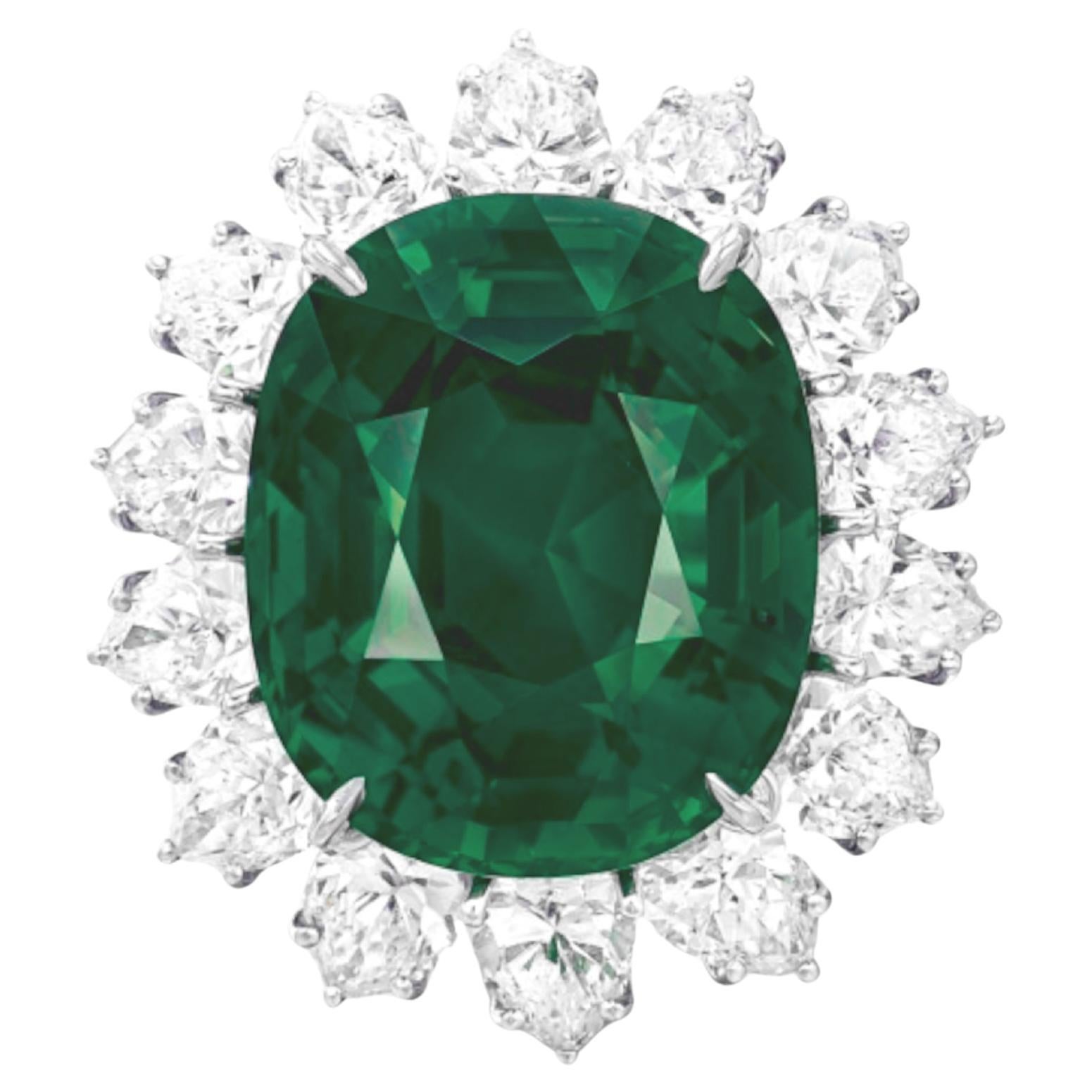ICA Certified 5.43 Ct. Minor Oil Emerald Diamond Platinum Ring
