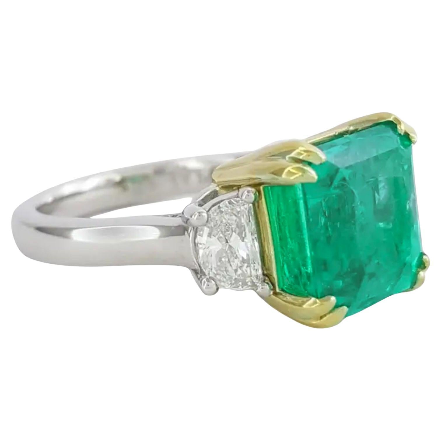 ICA Certified 5.49 Carat Insignificant Enhanced Zambian Emerald 14 Gold Ring