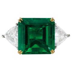 ICA Certified 5.49 Carat Minor Oil Green Emerald Diamond 18k Yellow Gold Ring