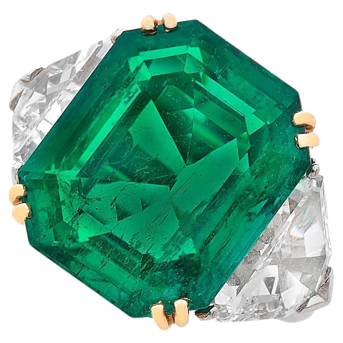 ICA Certified 7.37 Carat Green Emerald Diamond Ring Insignificant Oil