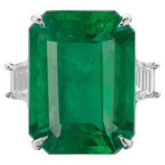 GRS Certified 5.40 Carat Insignificant Oil Green Emerald 18k White Gold Ring