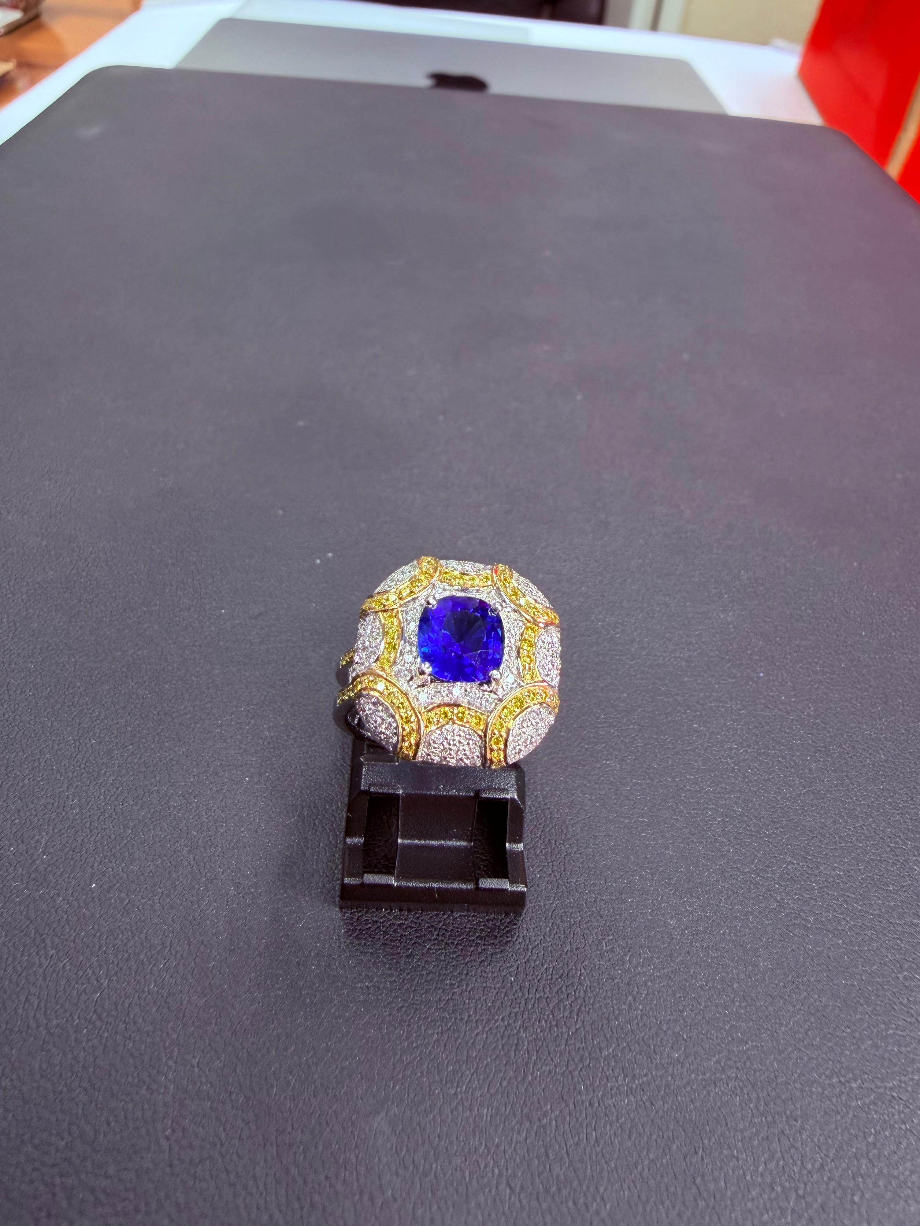 ICA-zertifizierter natürlicher Ceylon-Saphirring mit erhitztem Saphir, weiße und ausgefallene gelbe Diamanten im Angebot 12