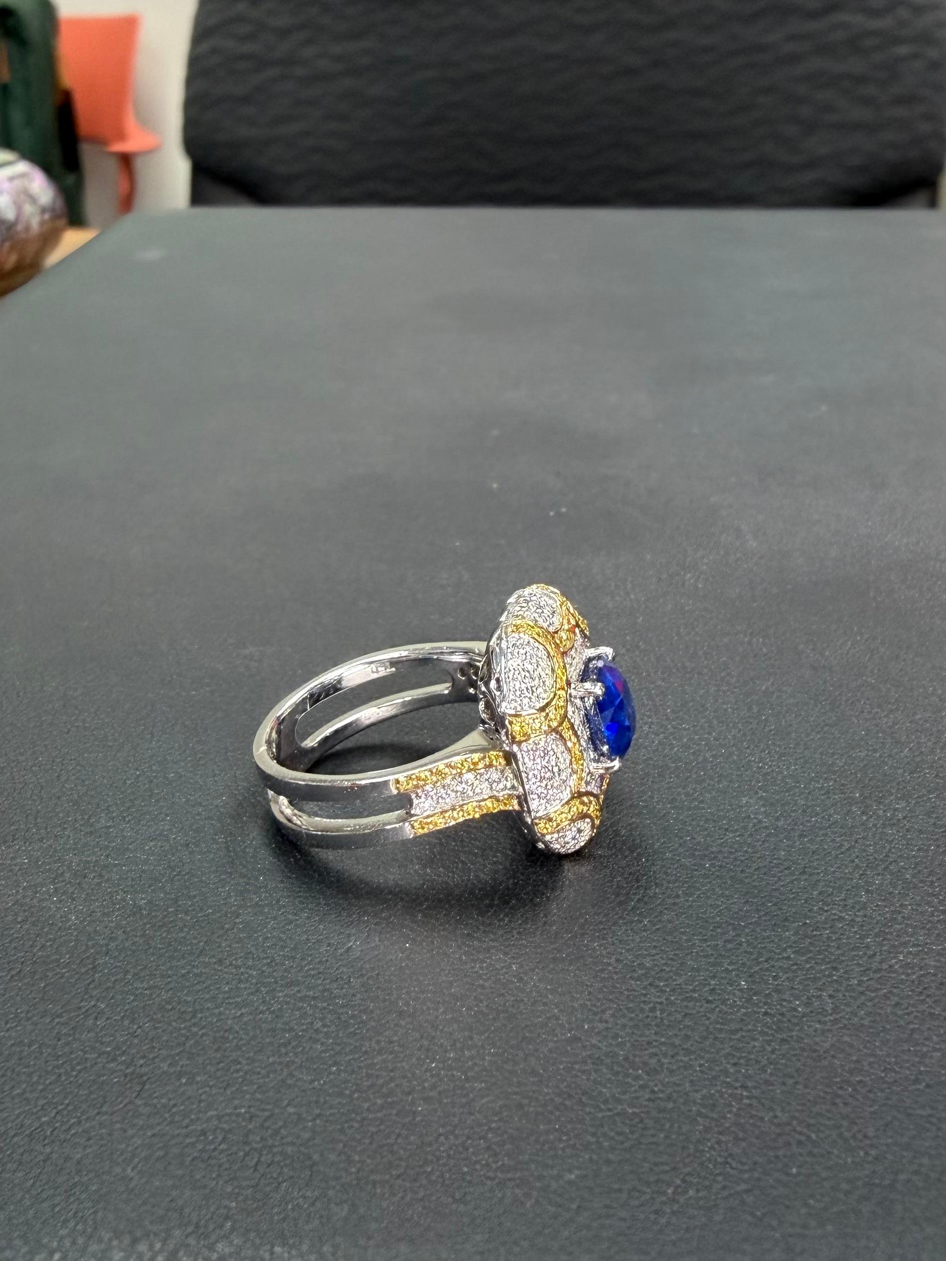 ICA-zertifizierter natürlicher Ceylon-Saphirring mit erhitztem Saphir, weiße und ausgefallene gelbe Diamanten im Angebot 10
