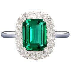 Certified 3 Carat No Oil Green Zambian Emerald Diamond Cocktail Platinum Ring