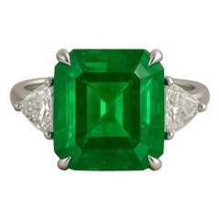 ICA Gemstone Certified 5.49 Carat Insignificant Oil Green Emerald Cocktail Ring