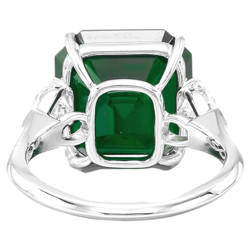 Emerald Cut ICA LAB 14 Carat Minor Oil Emerald Diamond Platinum Ring
