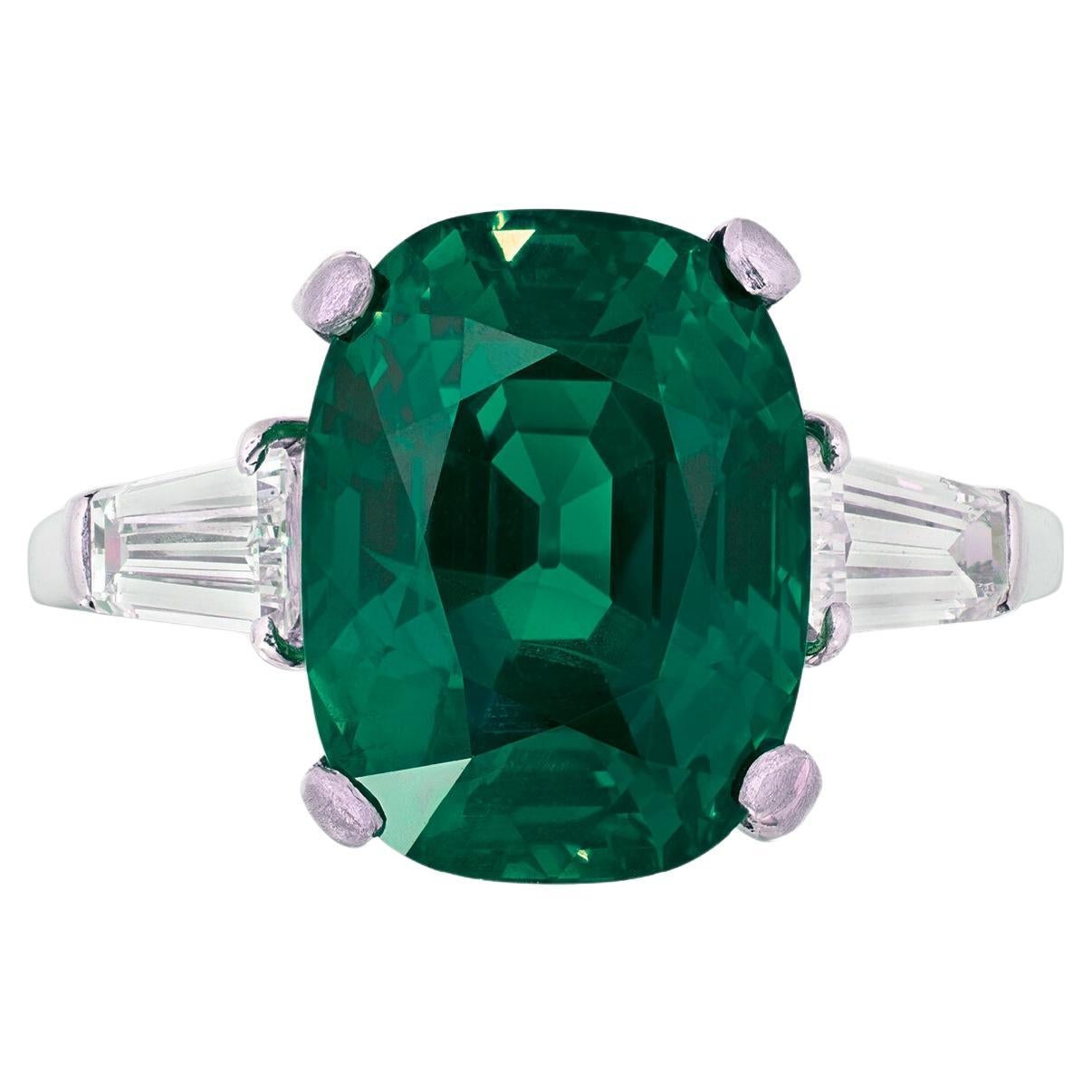 ICA LAB 3.12 Vivid Green Cushion Emerald Diamond Platinum Ring