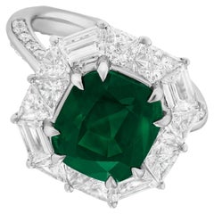 ICA LAB 6.64 Carat Emerald Diamond Cocktail Ring