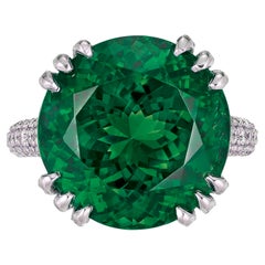 AGL 9.61 Carat Round Green Emerald Insignificant Oil Engagement Platinum Ring