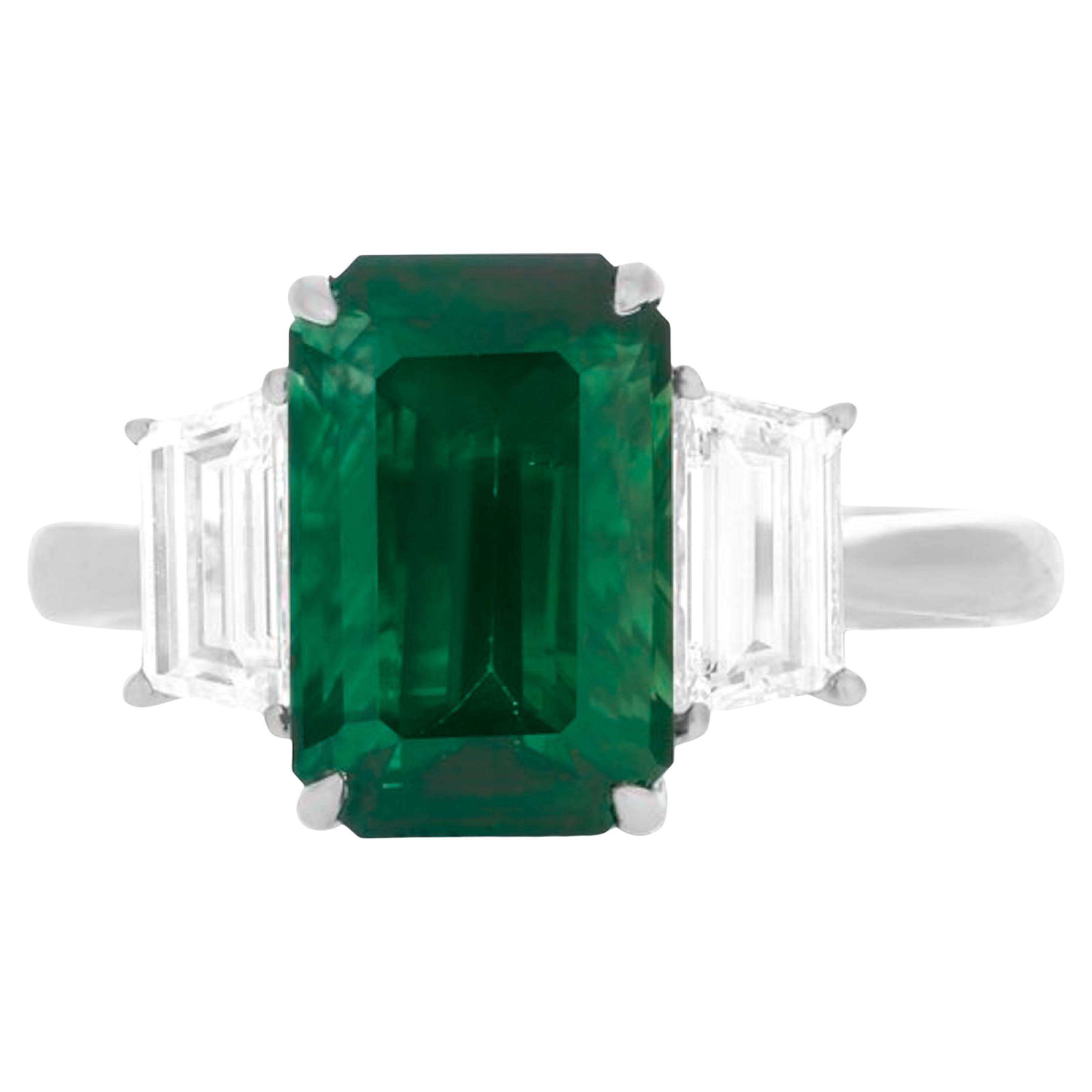 GRS Certified 4.33 Green Emerald Diamond Platinum Ring