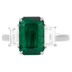 GRS Certified 4.33 Green Emerald Diamond Platinum Ring