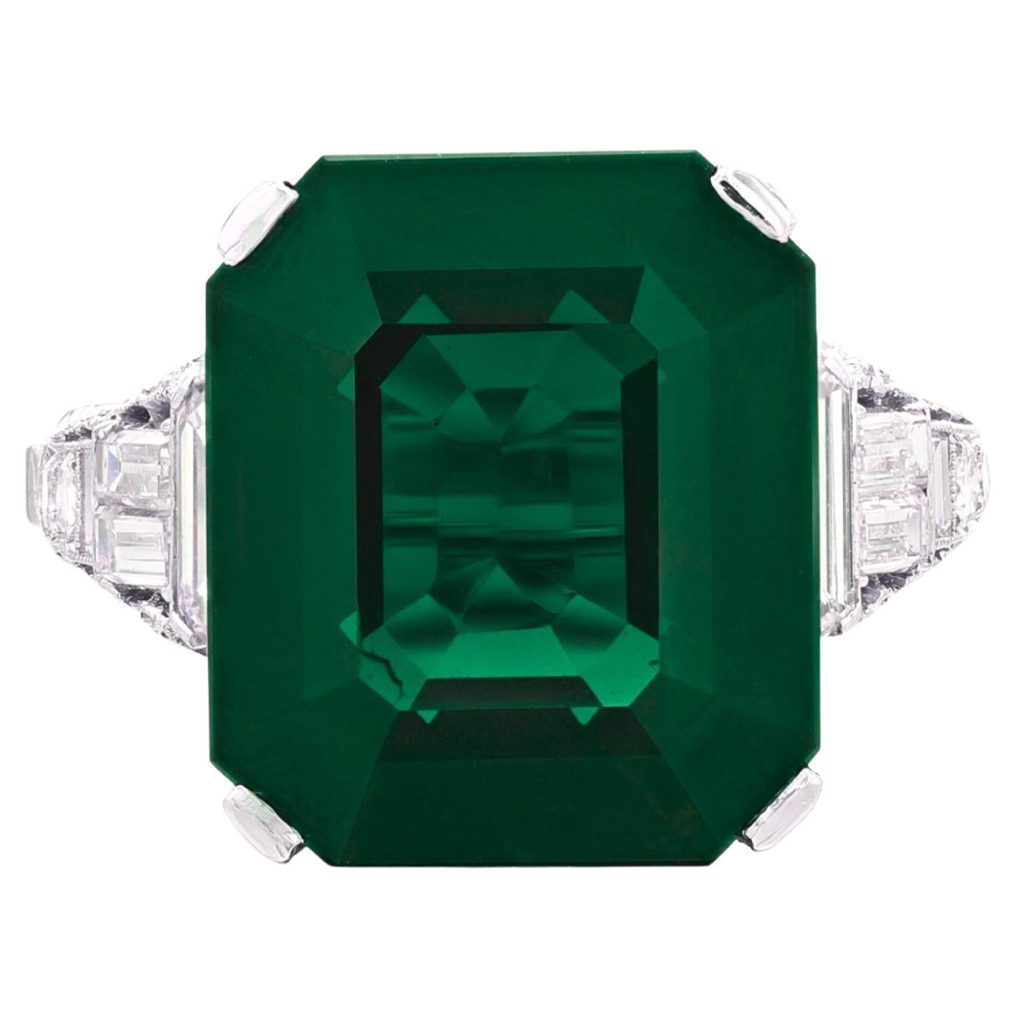 ICA LAB Certified 5.49 Carat NO OIL Emerald Diamond Platinum Ring