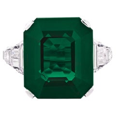 ICA LAB Certified 5.49 Carat NO OIL Emerald Diamond Platinum Ring