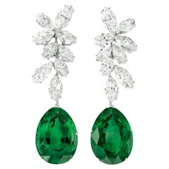 ICA LAB Certified 7.50 Carat Pear Cut Green Emerald Dangle Diamond Earrings