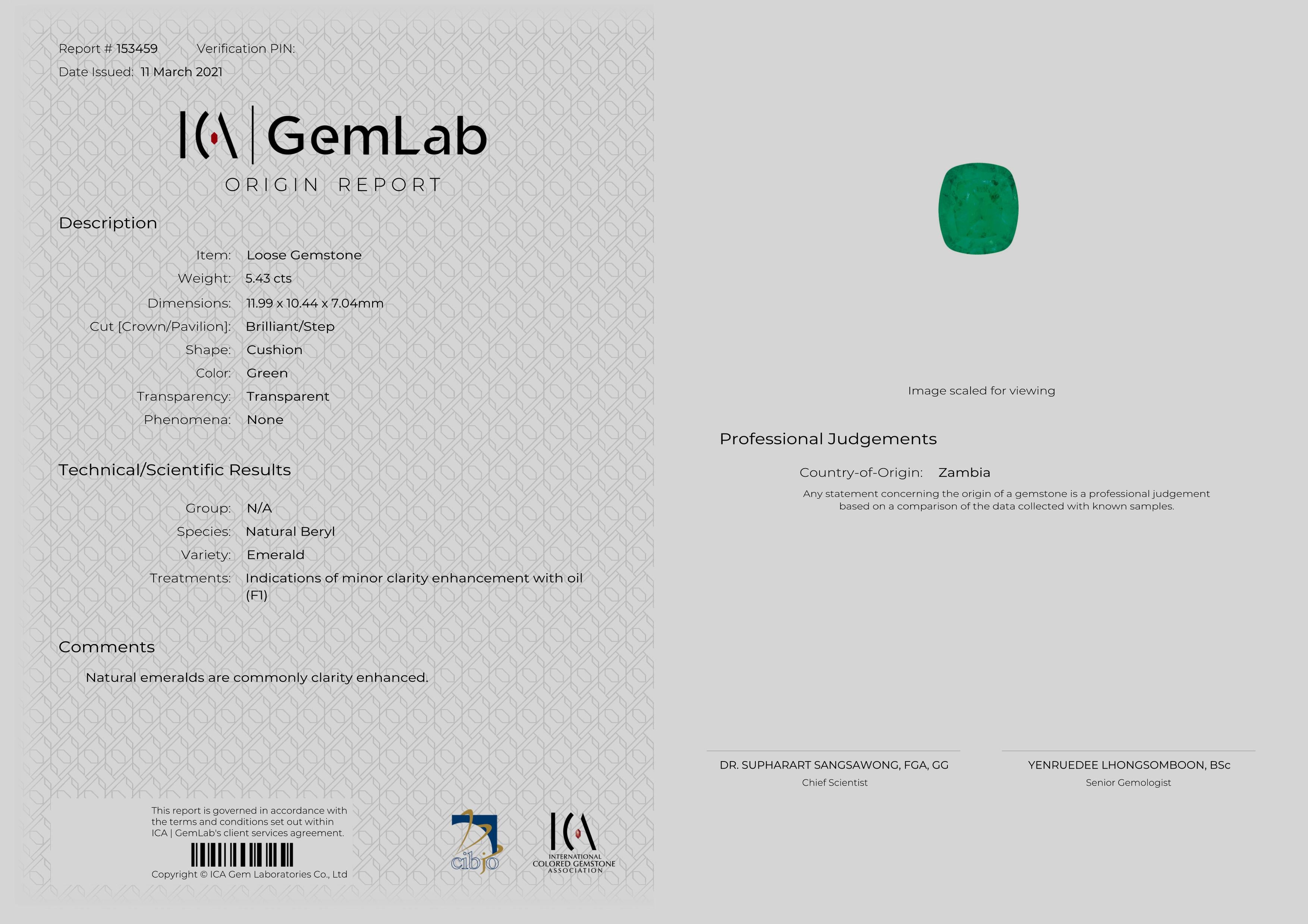 Contemporary ICA LAB Certified VIVID GREEN 5.43 Carat Cushion Emerald Ring For Sale