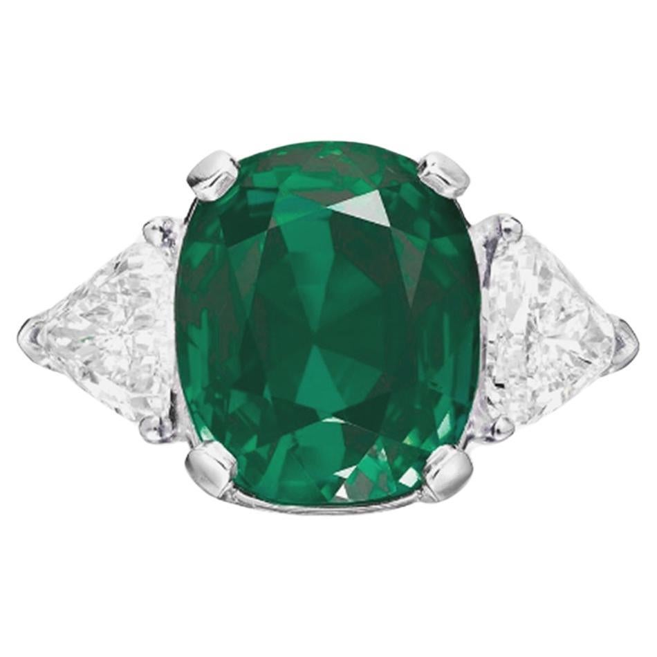 ICA LAB Certified VIVID GREEN 5.43 Carat Cushion Emerald Ring
