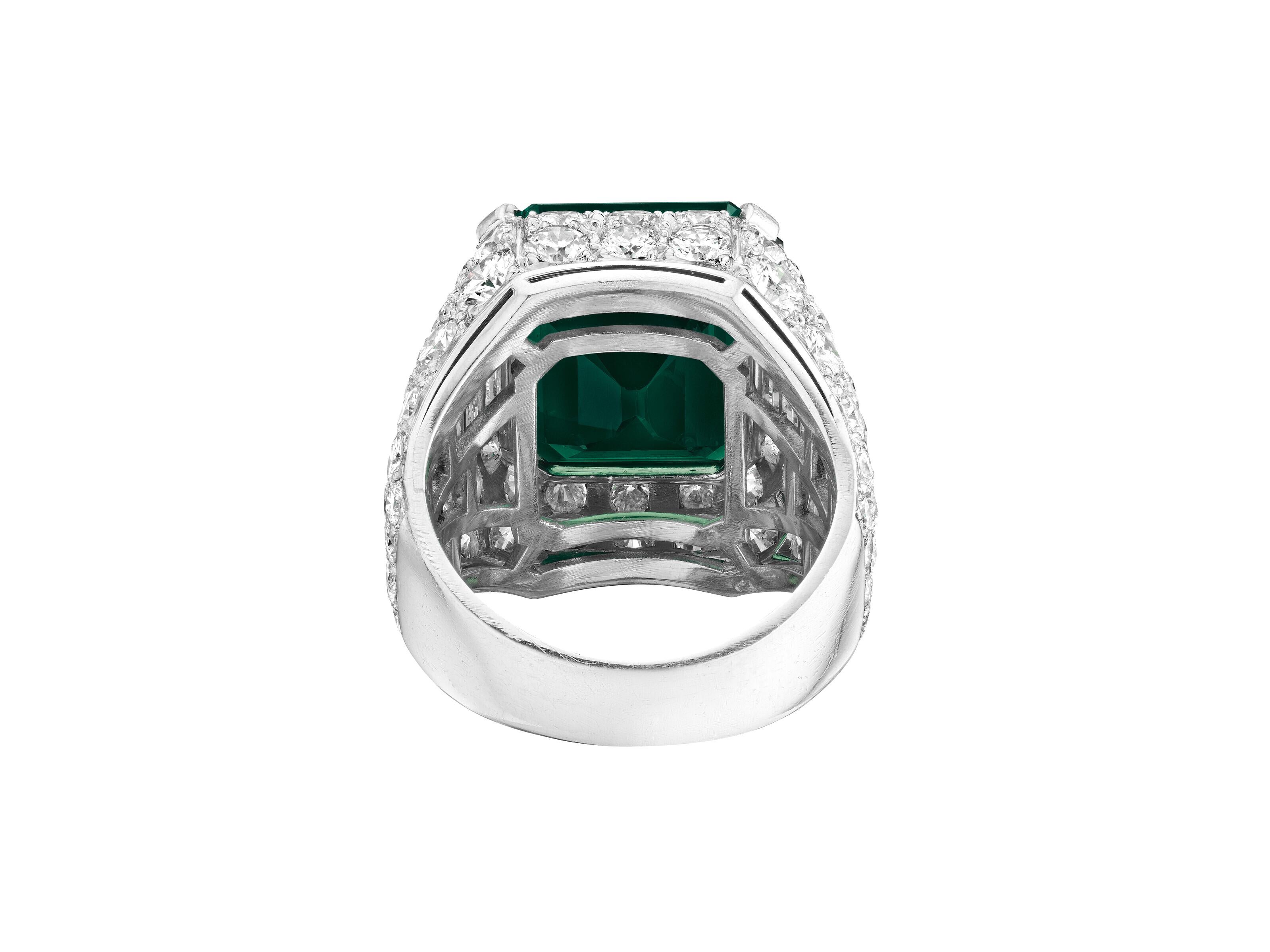 Platinring mit ICALAB-zertifiziertem 10,36 Karat Smaragd, grünem Smaragd und Diamant (Zeitgenössisch) im Angebot