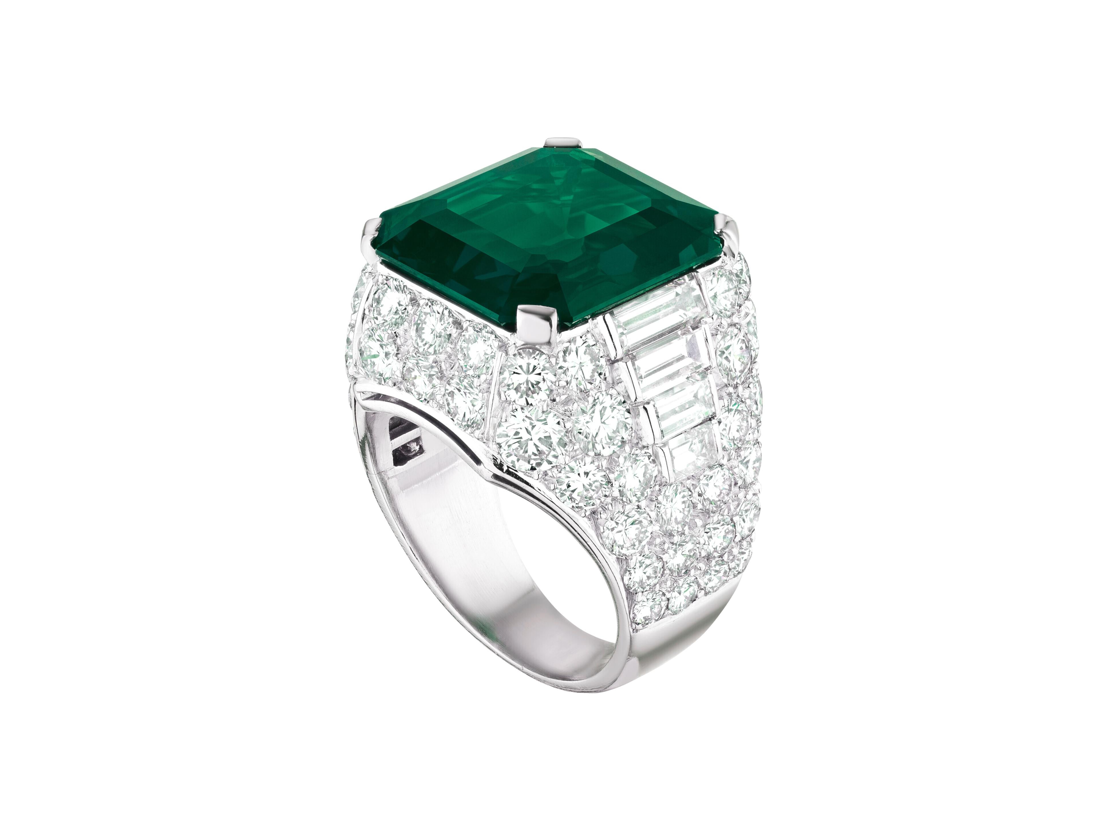 Platinring mit ICALAB-zertifiziertem 10,36 Karat Smaragd, grünem Smaragd und Diamant (Smaragdschliff) im Angebot