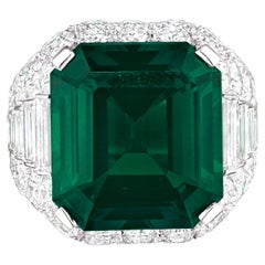 ICALAB Certified 10.36 Carat Emerald Green Emerald Diamond Platinum Ring