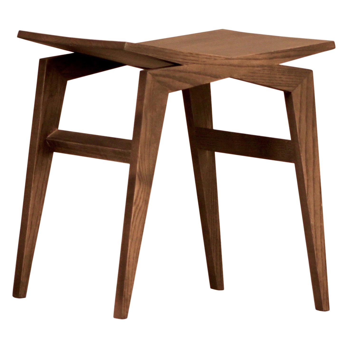 Icaro, Contemporary Low Stool Made of Solid Ashwood