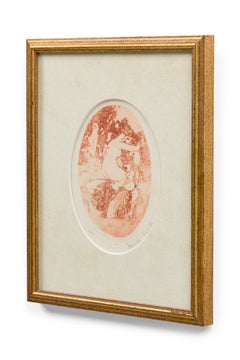 ICART French Art Deco gilt framed lithograph with scene of satyr and lady