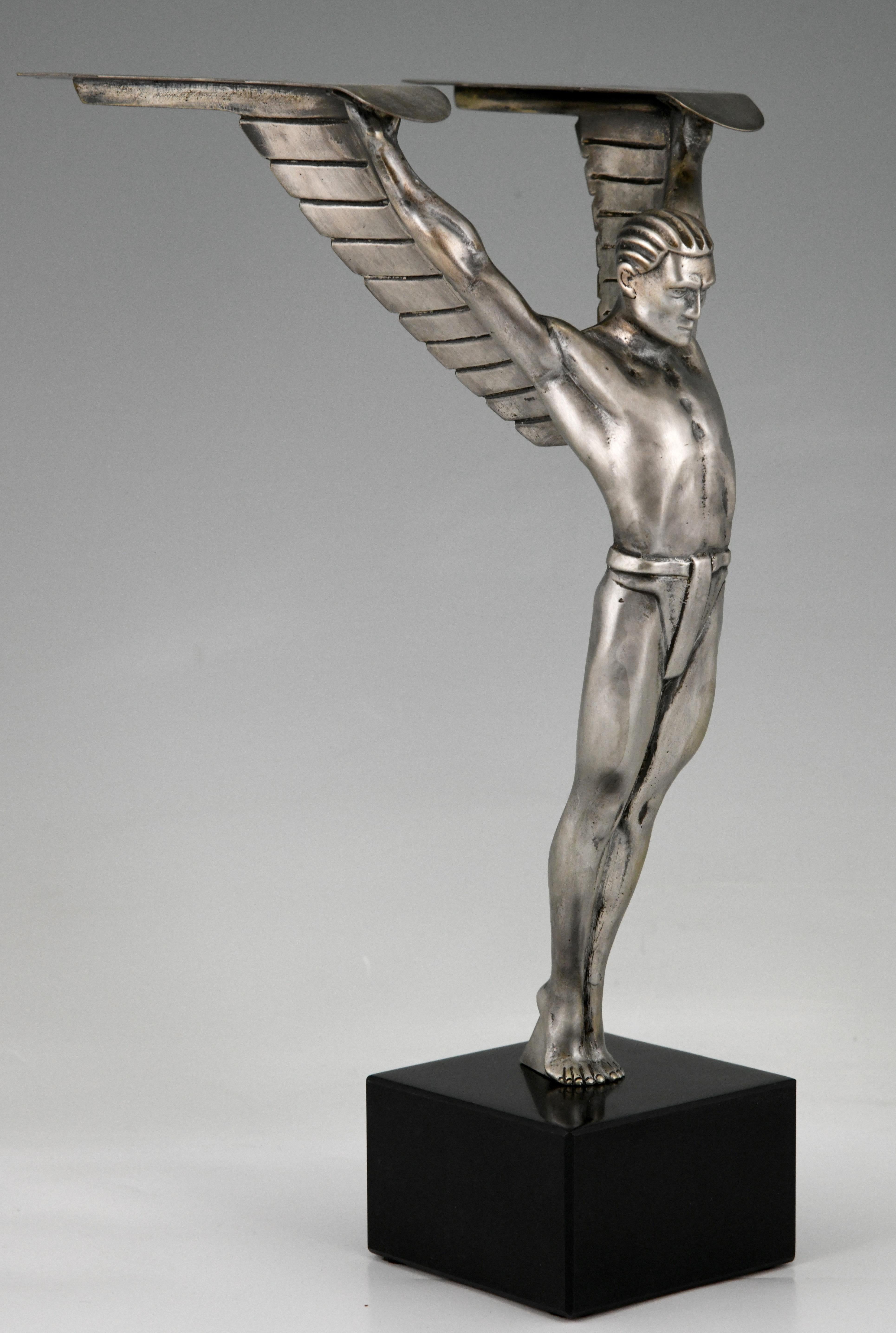 Icarus Art Deco Bronze Sculpture of a Winged Athlete Style of Schmidt Hofer 4