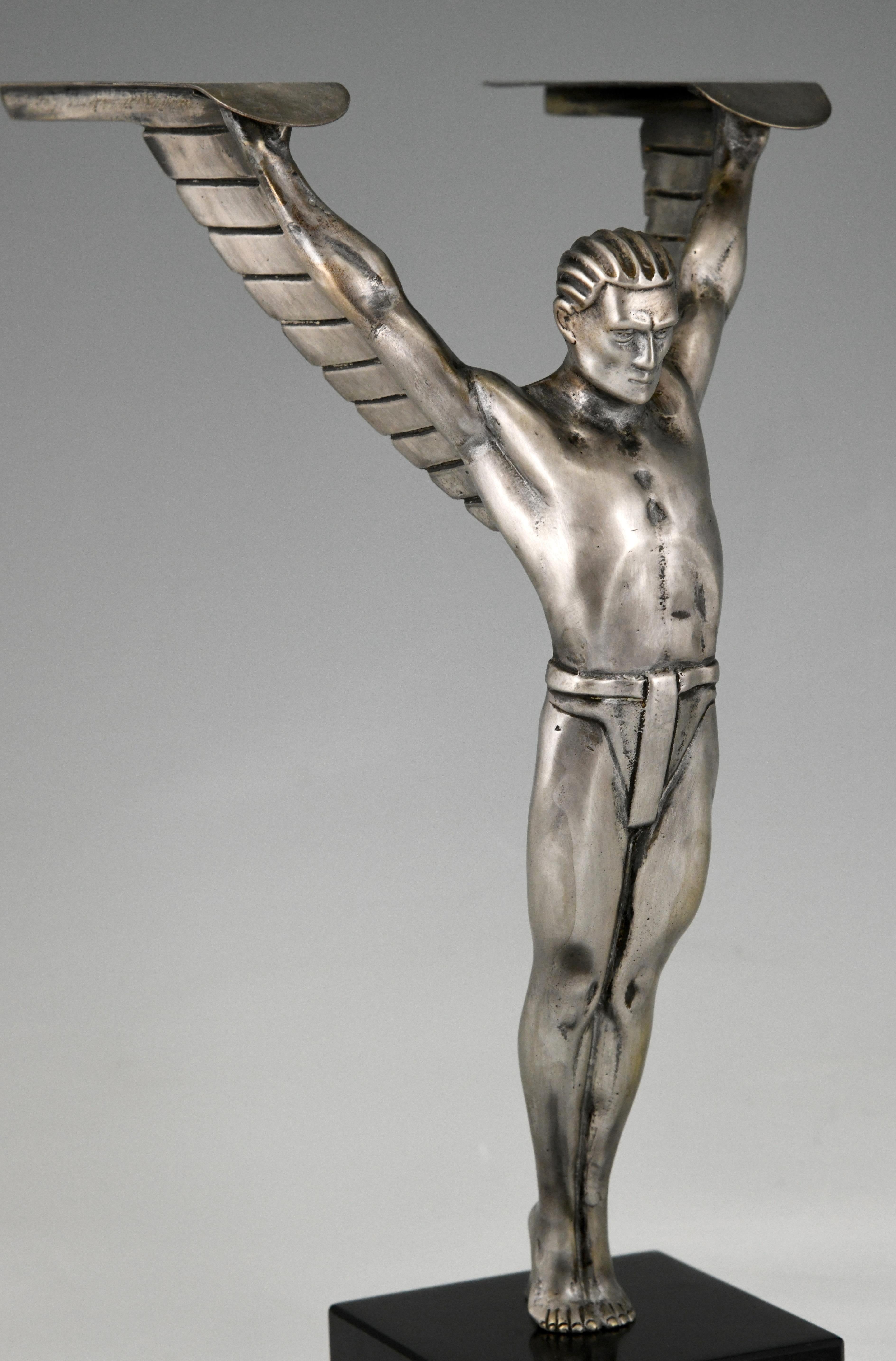 Icarus Art Deco Bronze Sculpture of a Winged Athlete Style of Schmidt Hofer 2