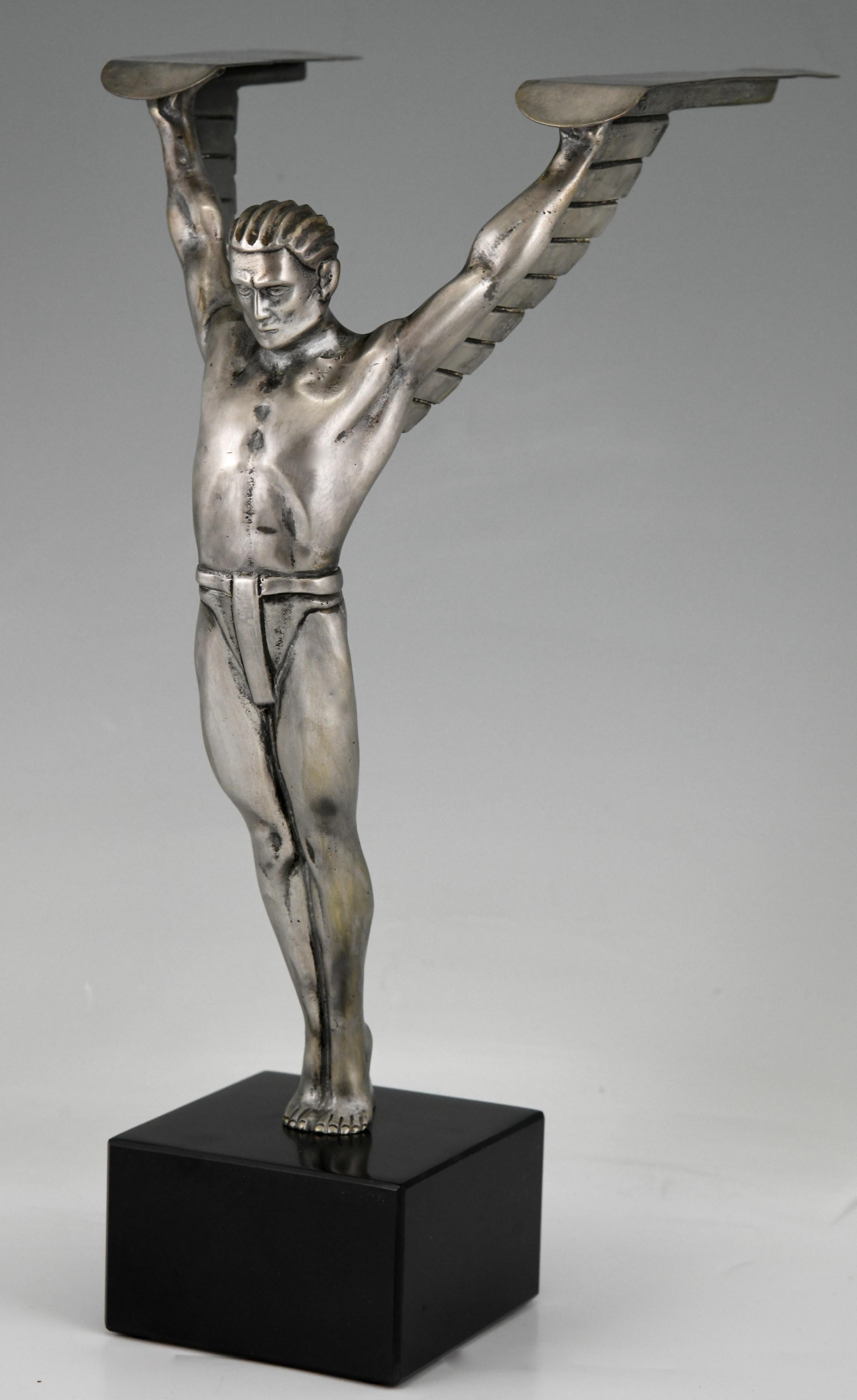 German Icarus Art Deco Bronze Sculpture of a Winged Athlete Style of Schmidt Hofer