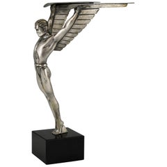 Ikarus Art Deco Bronze-Skulptur eines geflügelten Athleten Stil von Schmidt Hofer