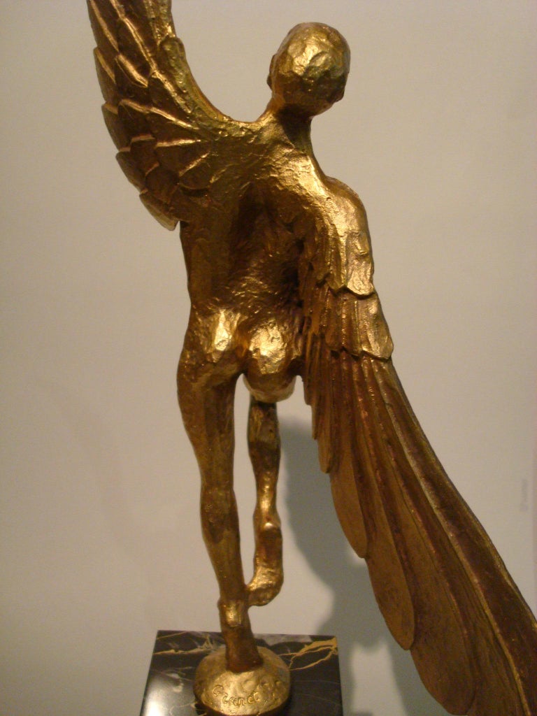 Icarus, Art Deco Metal Sculpture of an Athletic Man with Stylized Wings