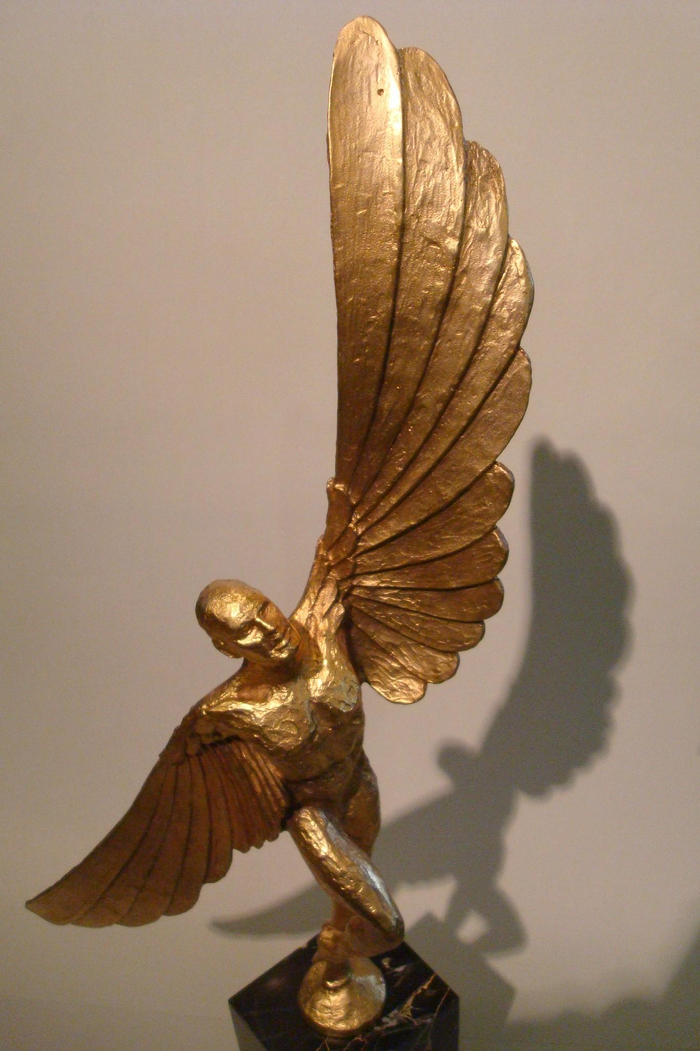 Icarus, Art Deco Metal Sculpture of an Athletic Man with Stylized Wings 2