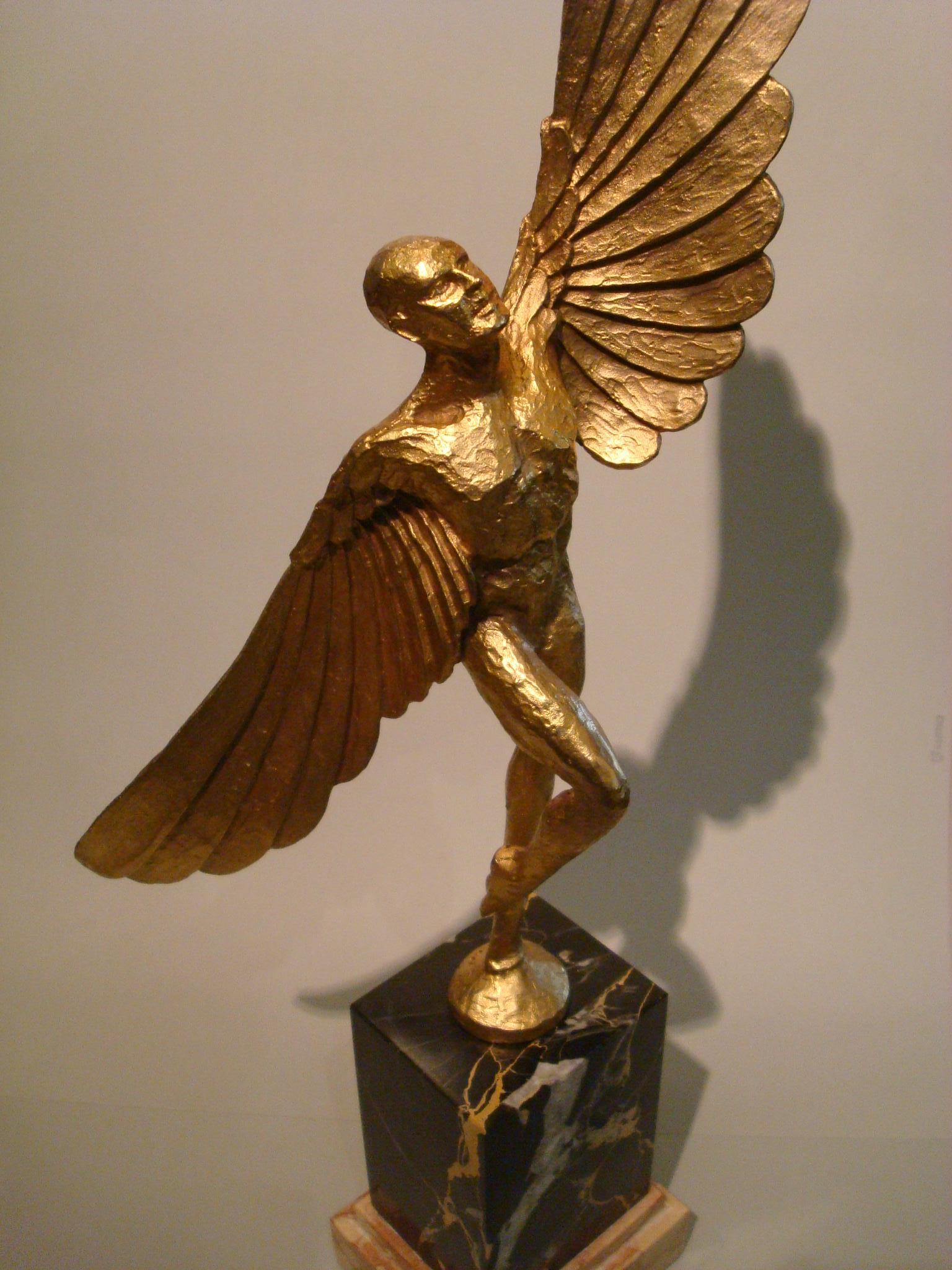 Icarus, Art Deco Metal Sculpture of an Athletic Man with Stylized Wings 3