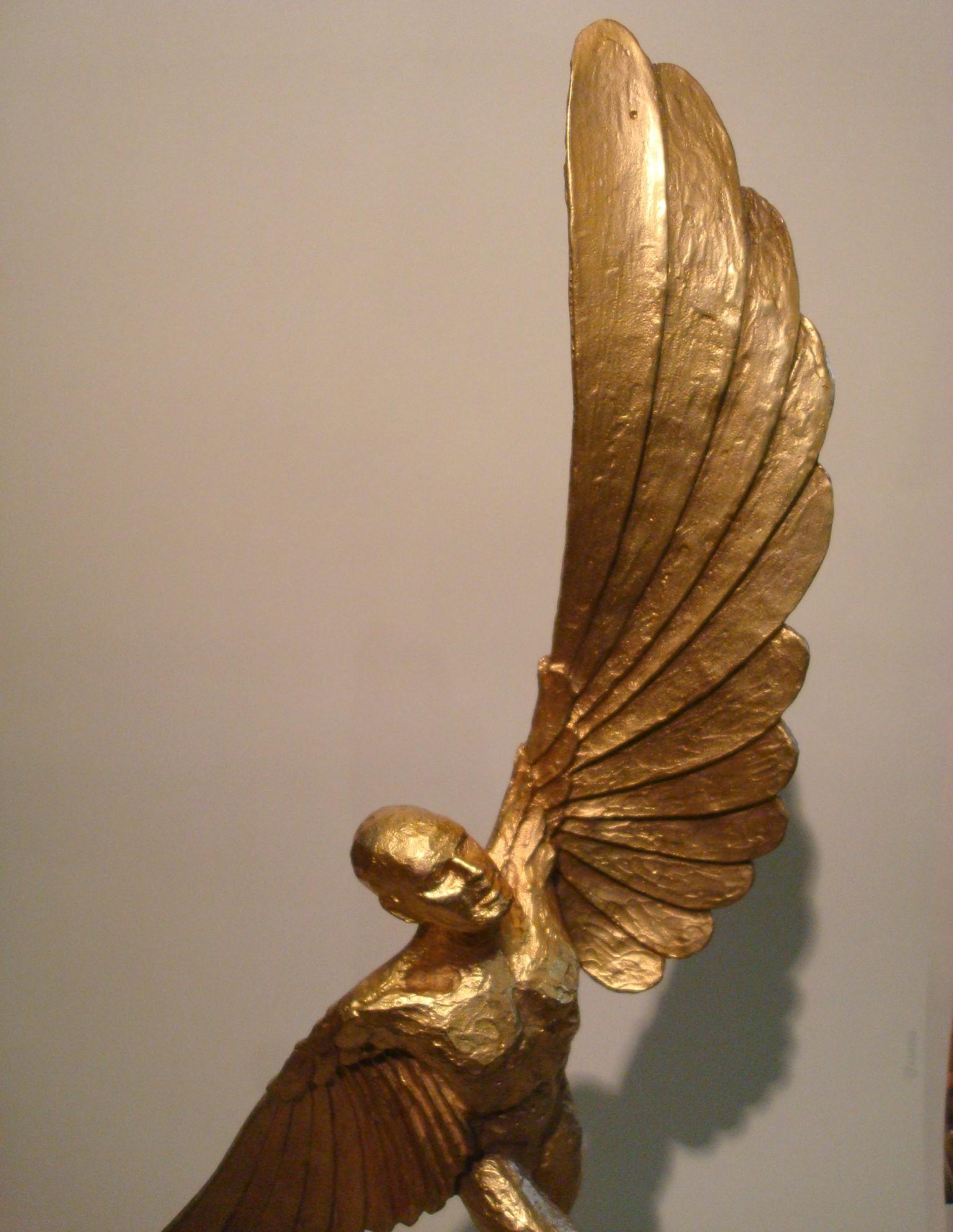 Icarus, Art Deco Metal Sculpture of an Athletic Man with Stylized Wings 4