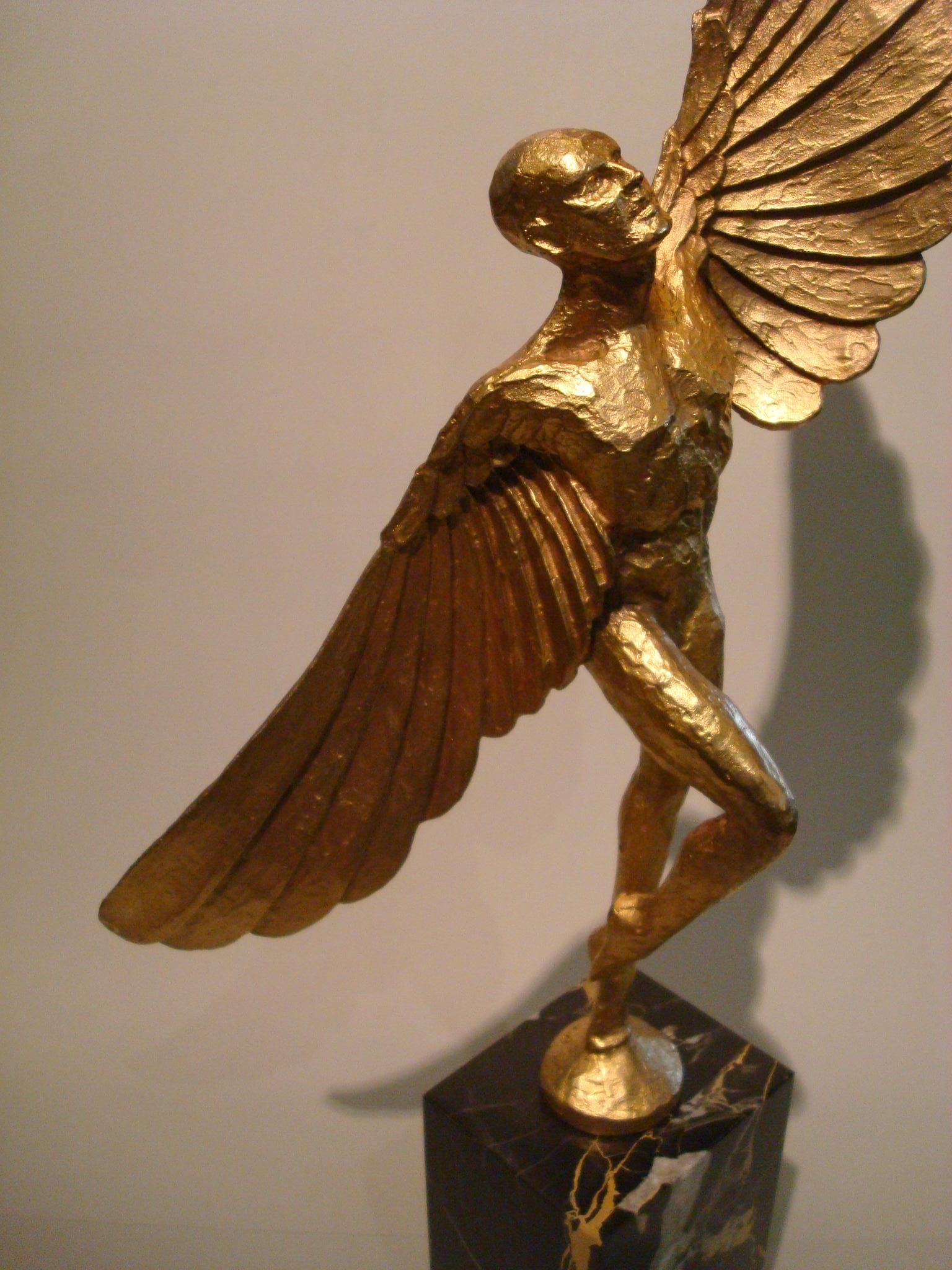 Icarus, Art Deco Metal Sculpture of an Athletic Man with Stylized Wings 5