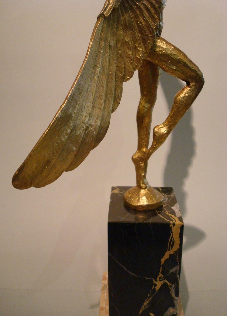 Icarus, Art Deco Metal Sculpture of an Athletic Man with Stylized Wings