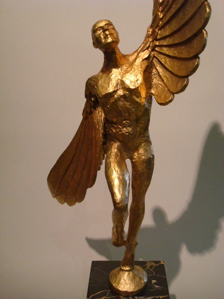 Icarus, Art Deco Metal Sculpture of an Athletic Man with Stylized Wings