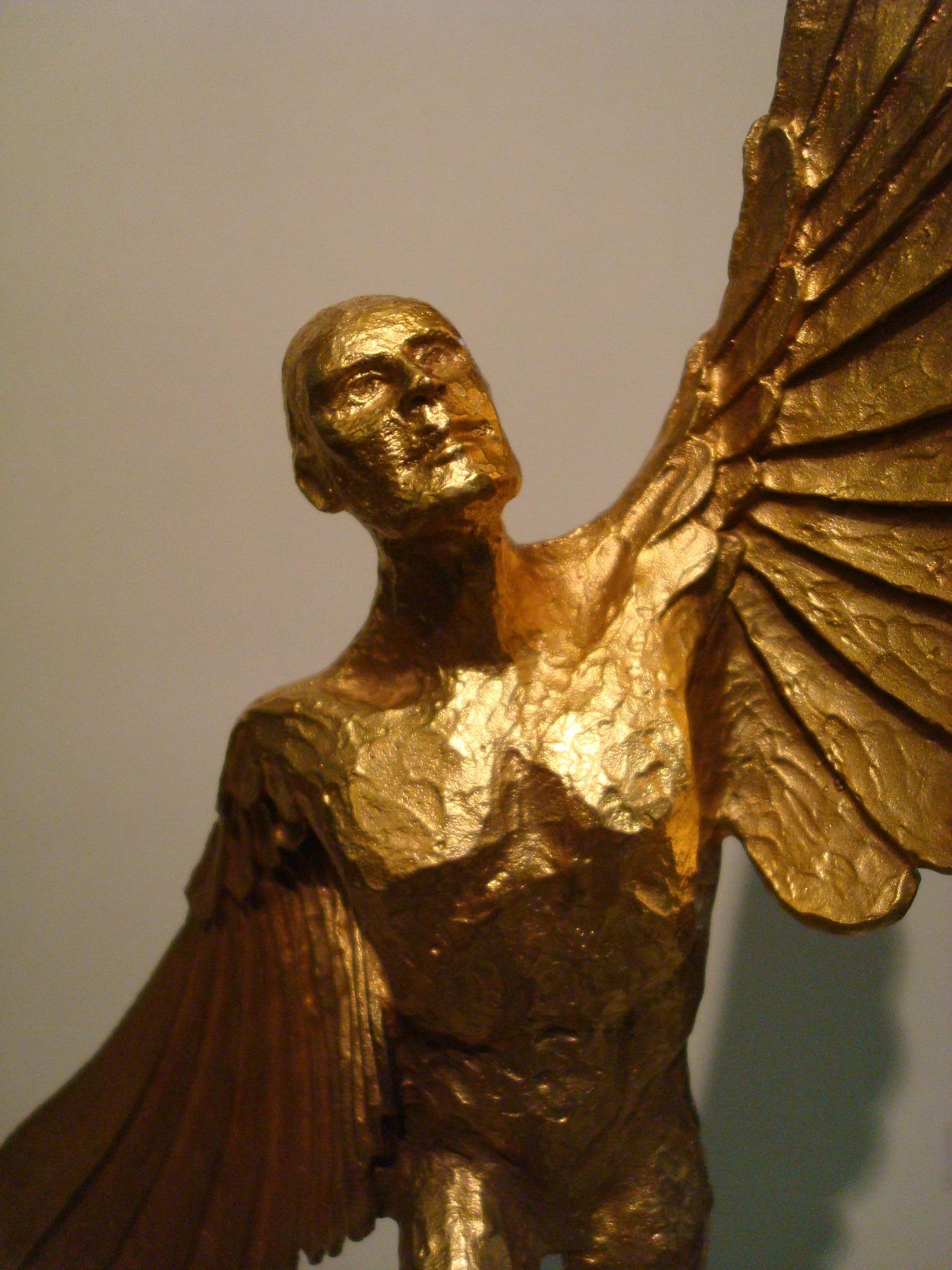 French Icarus, Art Deco Metal Sculpture of an Athletic Man with Stylized Wings