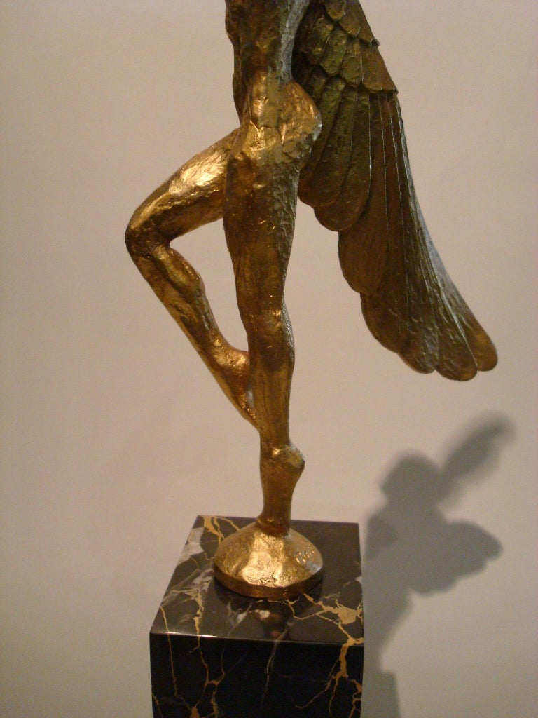Icarus, Art Deco Metal Sculpture of an Athletic Man with Stylized Wings