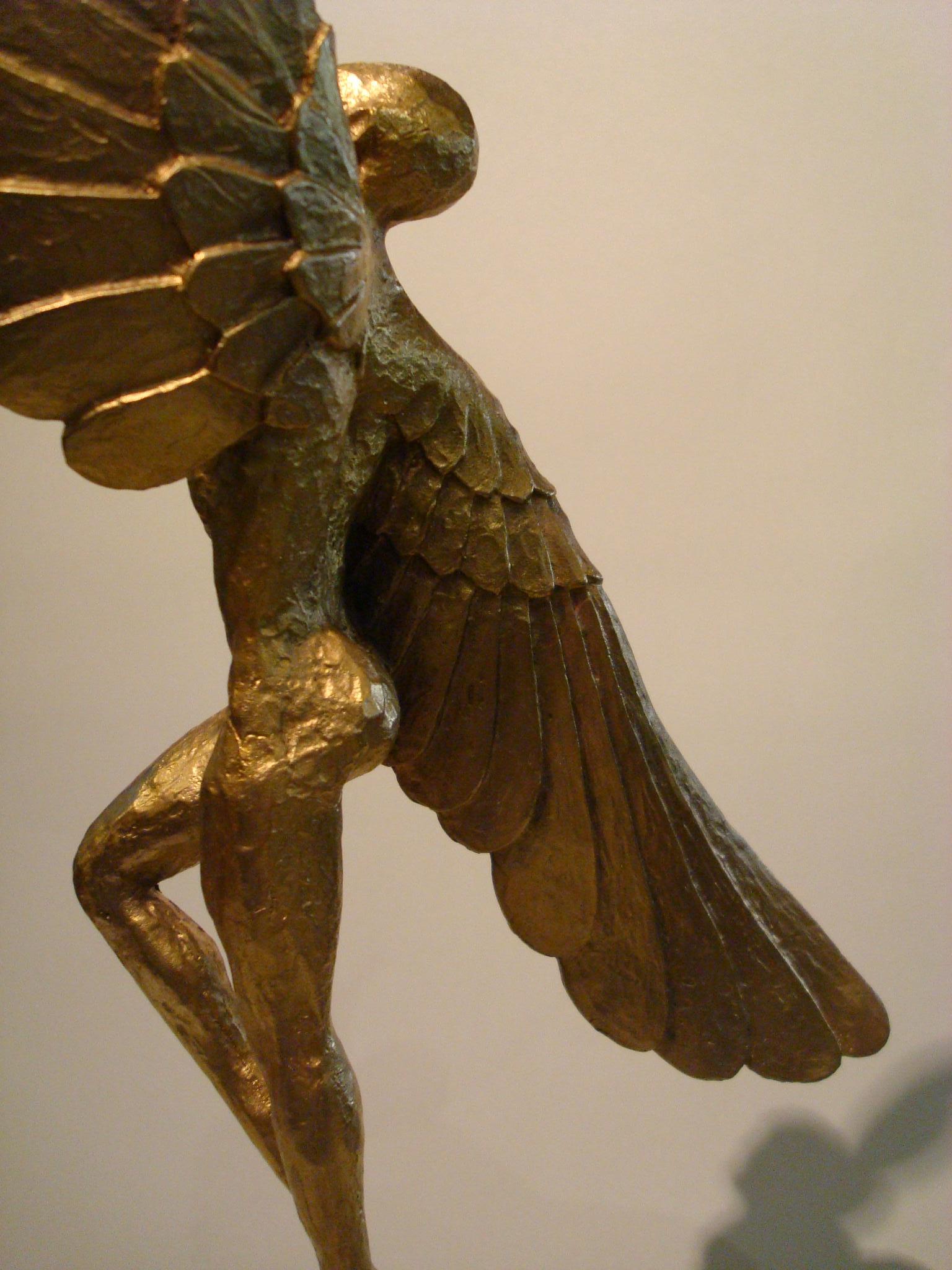 Icarus, Art Deco Metal Sculpture of an Athletic Man with Stylized Wings In Good Condition In Buenos Aires, Olivos