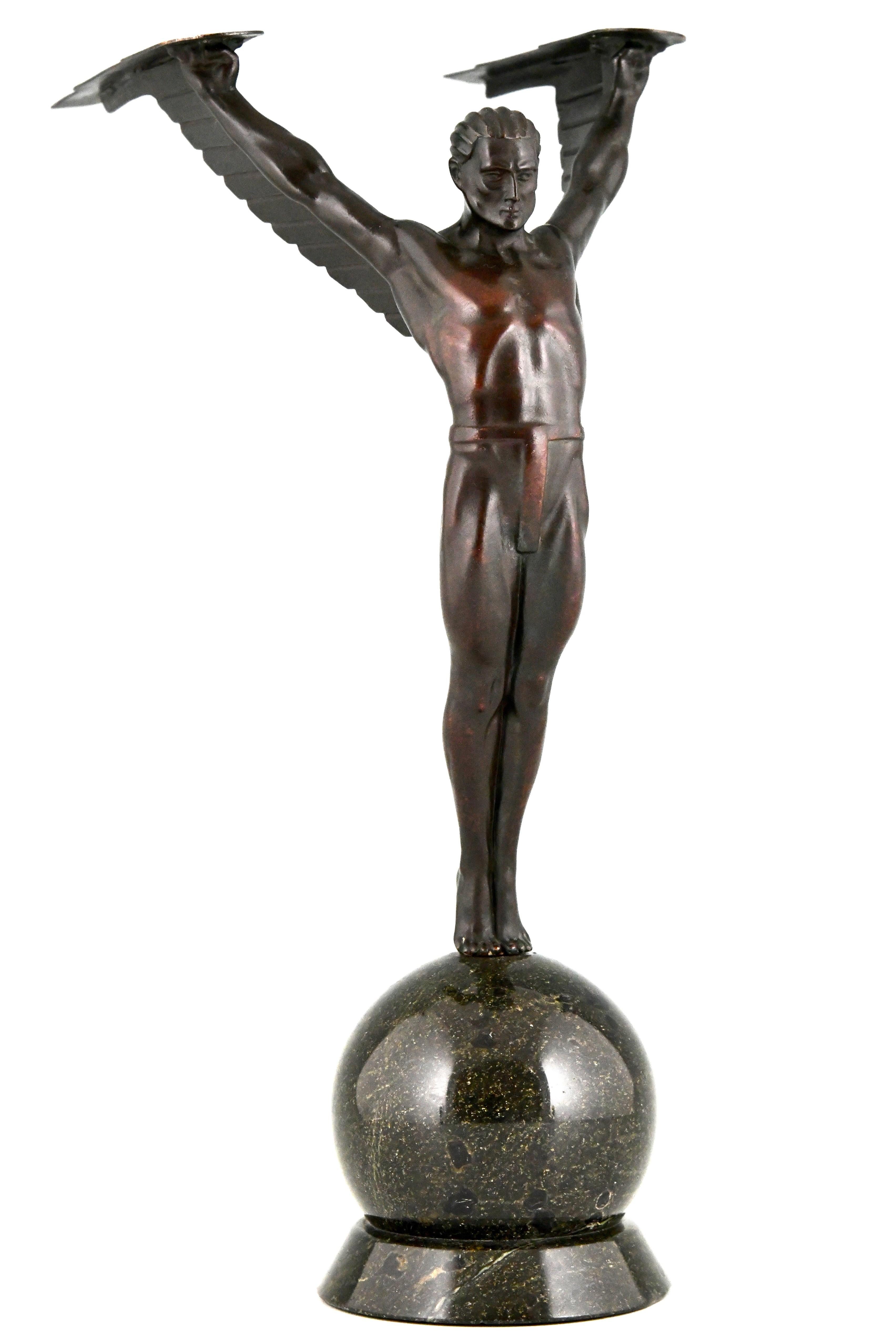 Metal Icarus Art Deco Sculpture of a Winged Athlete in the Style of Schmidt Hofer