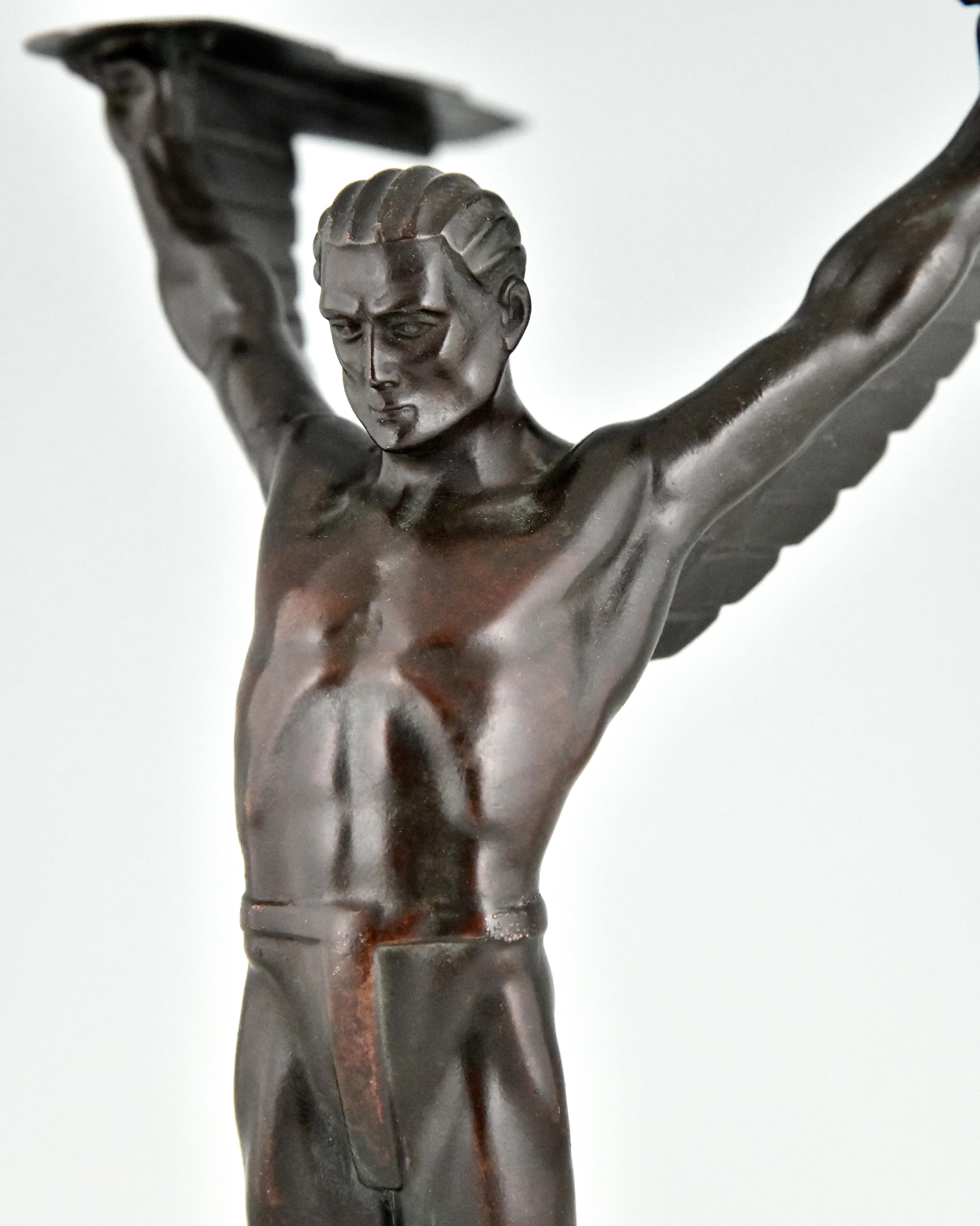Icarus Art Deco Sculpture of a Winged Athlete in the Style of Schmidt Hofer 1