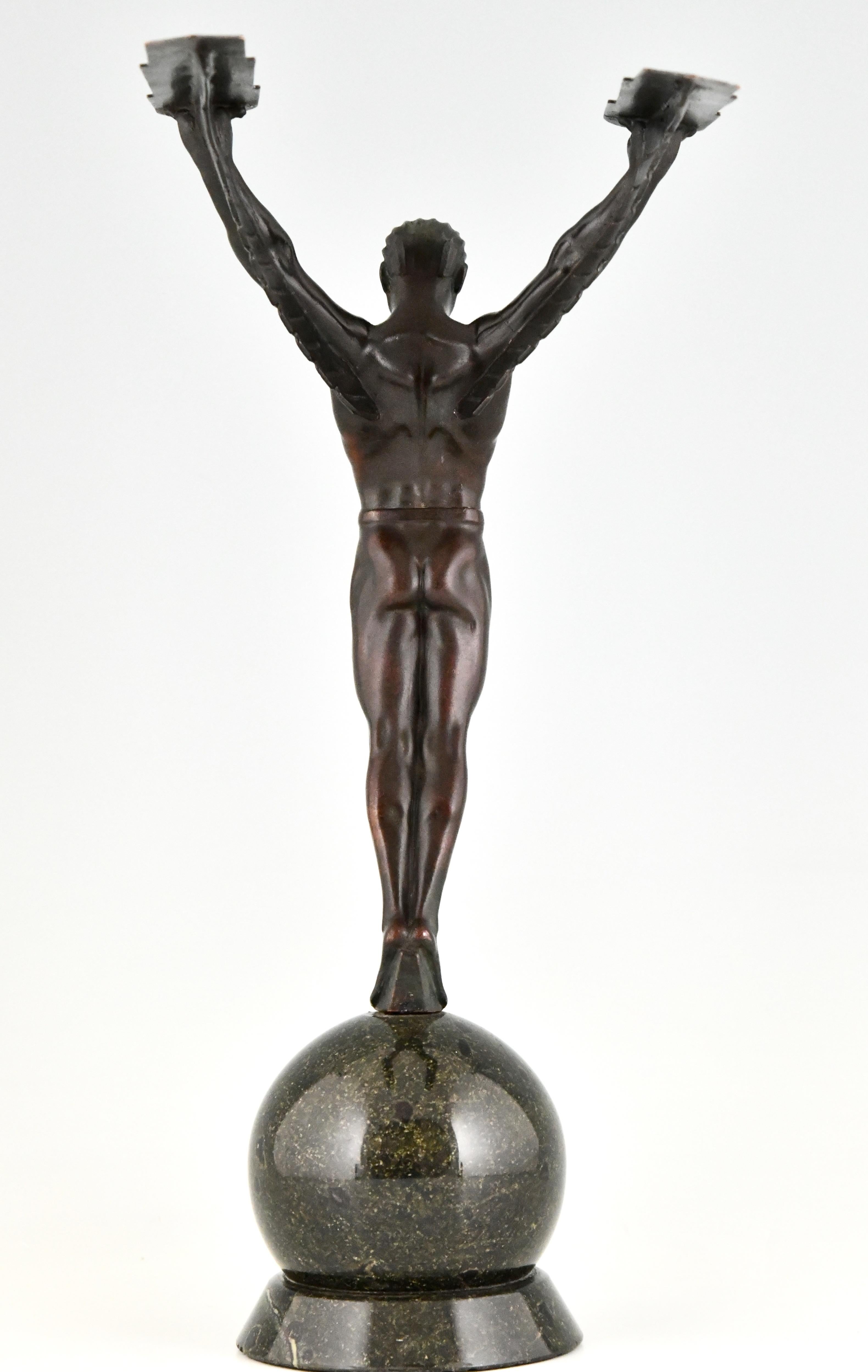 Patinated Icarus Art Deco Sculpture of a Winged Athlete in the Style of Schmidt Hofer