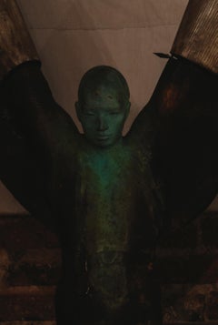 Icarus by Jesús Curiá: Bronze and Wood Sculpture